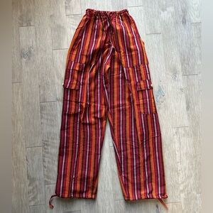 Peruvian Handmade Inca Striped Boho Multicolor Straight Leg Pants Cotton Medium